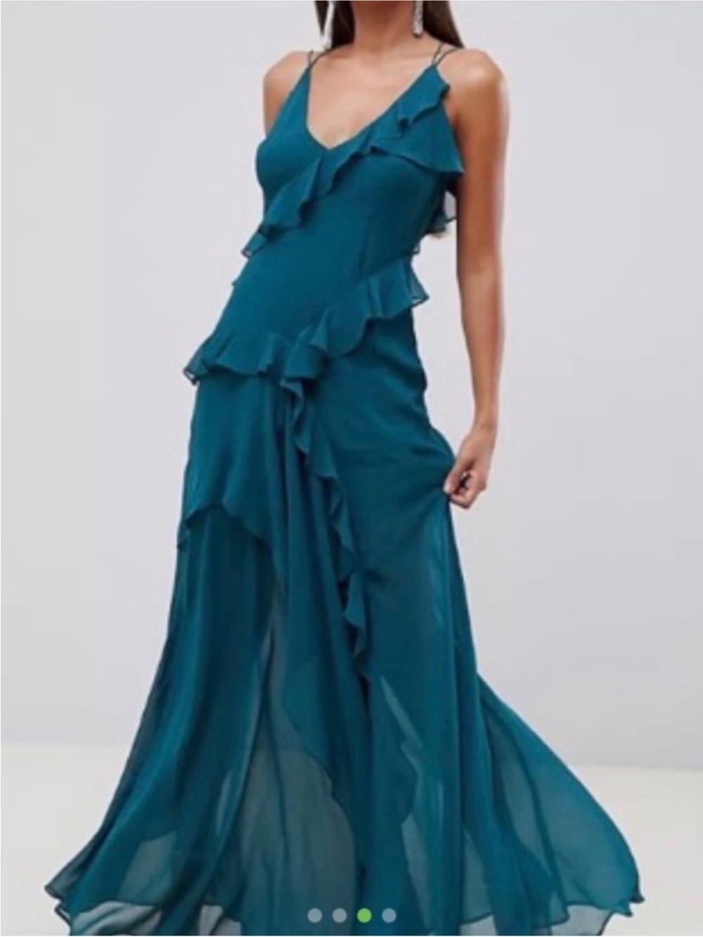 Teal Ruffle V-Neck Maxi Dress – Women - ASOS - US 8